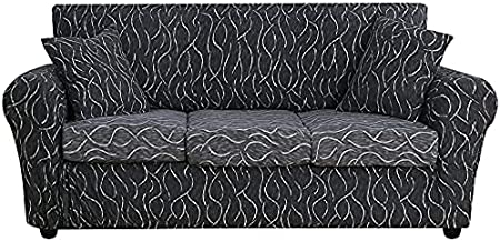 LANSHENG Printed Couch Covers for 3 Cushion Couch Stretch Sofa Cover 4 Piece Couch Furniture Protector Cover Sofa Slipcovers (Dark Gray, 3 Seater)