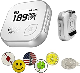 Golf Buddy Voice 2 Golf GPS/Rangefinder Bundle with 5 Ball Markers and 1 Magnetic Hat Clip