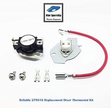 Reliable 279816 Dryer Thermal Cut-Off Kit Replacement Part Fit for Whirlpool, KitchenAid, Roper, Maytag Dryers- 1 set/pack, Replace part No. 3977393 3399848 AP3094244