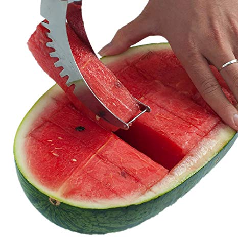 Watermelon Slicer Cutter Corer & Server, Mosunx(TM) Multipurpose All In One Stainless Steel Knife - Melon & Fruit Slicer - Comfortable Rubber Handle Corer Tongs & Dicer (Silver)