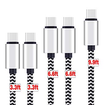 Ailun USB Type C Cable,[3.3×2 6.6×2 9.9 Ft 5Pack],High Speed Type-C to USB A Sync & Charging Nylon Braided Cable,Compatible Galaxy S9/S9  & More Smartphone&Tablets [Blackwhite][NOT Micro USB]