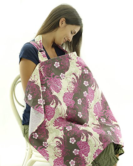 Nursing Cover Pattern - Breathable Cotton Breastfeeding Apron Purple Floral Design