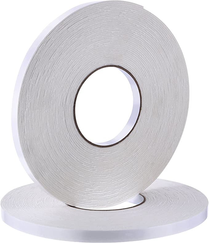 Tatuo Double Sided Foam Tape White PE Foam Tape Sponge Soft Mounting Adhesive Tape Each Roll 1/2 inch by 50 Feet 2 Rolls