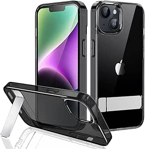 JETech Kickstand Case for iPhone 14 6.1-Inch, Support Wireless Charging, Slim Shockproof Bumper Phone Cover, 3-Way Metal Stand (Black)