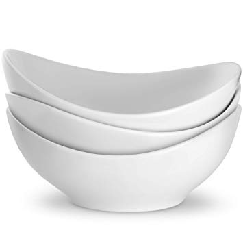 Ceramic Serving Bowls, For Snacks, Salad, Pasta, Cereal, White, by KooK, Set of 3, 9 inch