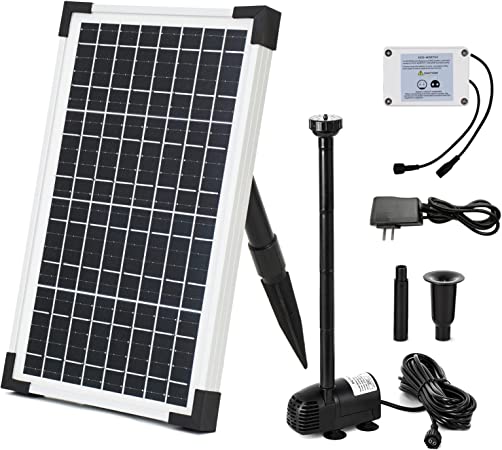 ECO-WORTHY 12 W Solar Water Pump Fountain Kit with 2600mah battery, 196GPH  12 Watt Mono Solar Panel Submersible Powered Pump for Small Pond, Garden Decoration, Pool, Birdbath