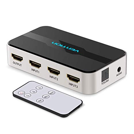 Vention HDMI Splitter 3 Input 1 Output 4K 3 Port HDMI Switcher Swtich HDMI with Toslink Audio 3D 1080P IR Remote Control for PS3 PS4 Smart TV Xbox 360 Sky Box DVD HDTV Projector