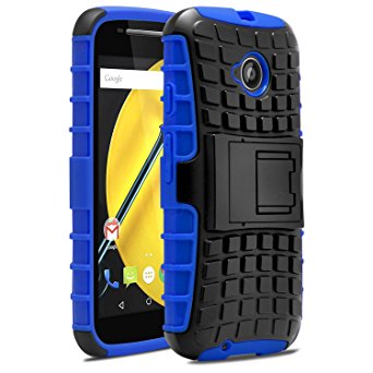 Moto E 2nd Gen Case, MagicMobile Hybrid Shockproof Protective Case for Motorola Moto E 2nd Gen (2015) (Shock Absorbing TPU   Hard Polycarbonate Layer) with Kickstand [Black/Blue]