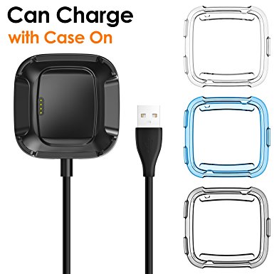 EZCO Fitbit Versa Case with Fitbit Versa Charger [3  1 Pack], Exclusive Charging Cable (Can Charge with Case On), Soft TPU Protective Cover Shell Bumper Case Protector for Fitbit Versa Smartwatch