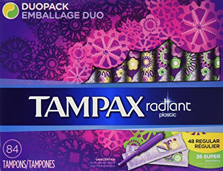 Tampax Radiant Plastic Tampons Duo Pack, Unscented, 84 Count