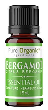 Bergamot Essential Oil (15 ml) by Pure Organic Ingredients, Convenient Dropper Cap Bottle, Food Safe, Antiseptic, Healing, Pain Relieving, Regulates Digestion, More! Fresh, Spicy, Citrus Aroma