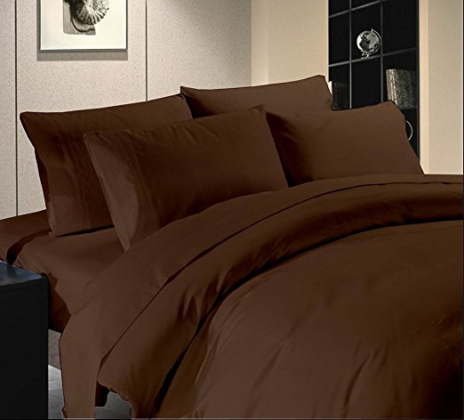 US Comfort Zone 900-Thread-Count 100% Egyptian Cotton King 4 Piece Sheet Set 18" Deep Pocket, Solid Brown
