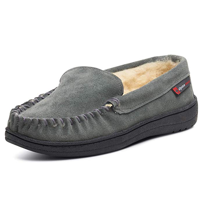 alpine swiss Yukon Mens Genuine Suede Shearling Slip On Moccasin Slippers