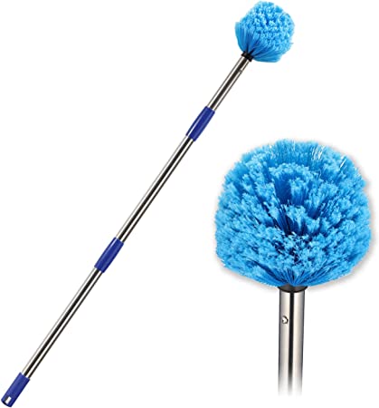 Cobweb Duster 8FT with Pole, Cobweb Duster Head with Lightweight Stainless Steel Pole, Cobweb Brush with Medium-Stiff Bristles for Outdoor and Indoor Cleaning