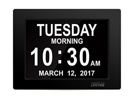 [Newest Version] Day Clock - Extra Large Impaired Vision Digital Clock with Battery Backup & 5 Alarm Options - Black