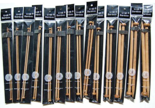 13" SPN U-nitt Bamboo Knitting Needles Single Point / straight 14-pack patina