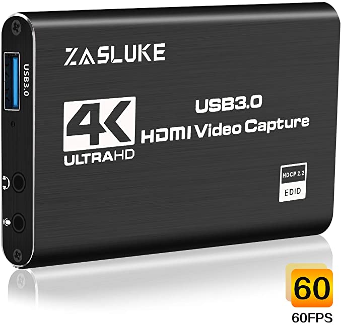 ZasLuke Game Capture Card, USB 3.0 4K Audio Video Capture Card with HDMI Loop-Out 1080P 60FPS Live Streaming HDMI Capture for PS4, Nintendo Switch, Xbox One&Xbox 360 and More