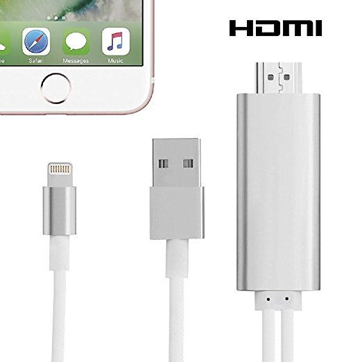 AMANKA Lightning to HDMI Adapter Cable, 6.6ft 1080P HDMI Video AV Cable Connector Conversion HDTV Adapter for iPhone,iPad,iPod Models (Silver)