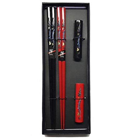 JapanBargain 3321, Japanese Style Reusable Bamboo Chopsticks with Rest Gift Set, Dragon Design