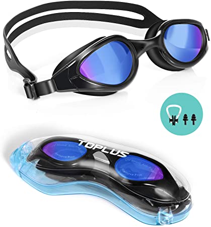 TOPLUS Swimming Goggles, No Leaking Anti Fog UV Protection Swim Goggles Soft Silicone Nose Bridge for Men, Women, Junior, Kids