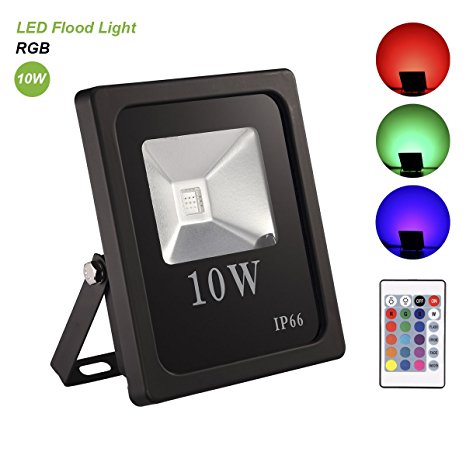 TryLight 10W RGB Waterproof Outdoor LED Flood Lights, Colour Changing LED Security Light, 16 Colours & 4 Modes, Remote Control, Wall Washer Light