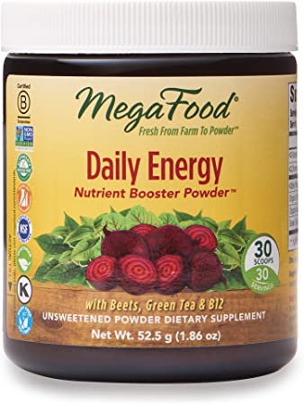 MegaFood, Daily Energy Booster Powder, Supports Energy and Stamina, Drink Mix Supplement, Gluten Free, Vegetarian, 1.86 oz (30 Servings)