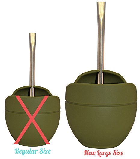 Extra Large Yerba Mate Silicone Gourd and Bombilla Combo (14 Oz. Gourd) (Forest Green)