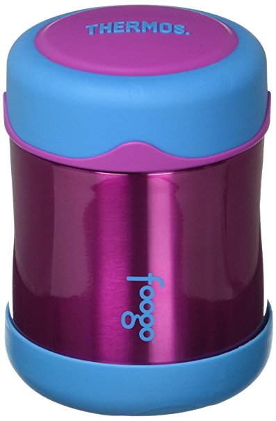 THERMOS FOOGO Vacuum Insulated Stainless Steel 10-Ounce Food Jar, Aubergine/Blue