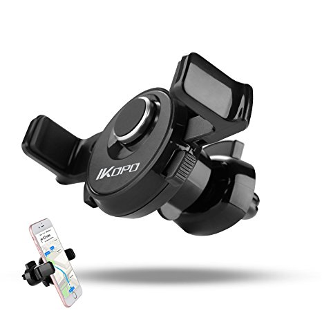 IKOPO One Touch Air Vent Car Mount Holder Cradle for iPhone 7 7 Plus/ 6s Plus/6s/6, Samsung Galaxy S8 Edge S7 S6 Note 5, Nexus 6,Smartphones(Black)