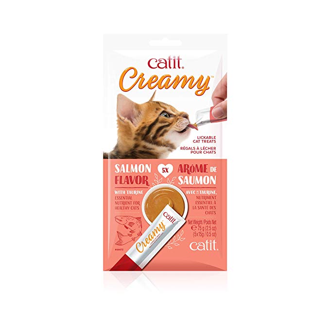 Catit 44472 Creamy Lickable Cat Treat, Salmon Flavor, 5 Pack, One Size