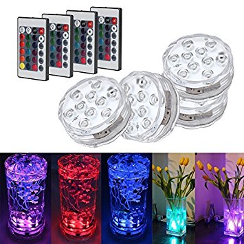 Waterproof Submersible LED Lights , RGB Multi Color Changing Mood Lights With Remotor Battery Powered, for Aquarium, Vase, Pond, Fish Tank, Base, Party, Halloween, Christmas Decor Lighting (4 pack)