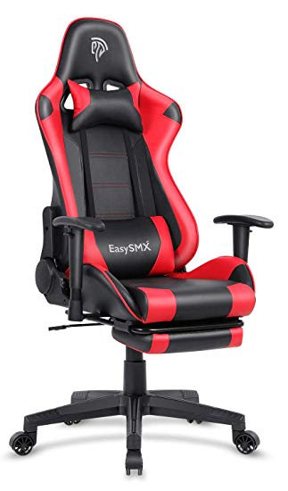 EasySMX Reclining Memory Foam Racing Gaming Chair, Ergonomic High-Back Racing Computer Desk Office Chair with Retractable Footrest and Adjustable Lumbar Cushion (Red)