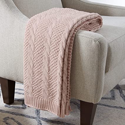 Stone & Beam Transitional Chunky Cable Knit Throw, 70" x 40", Blush