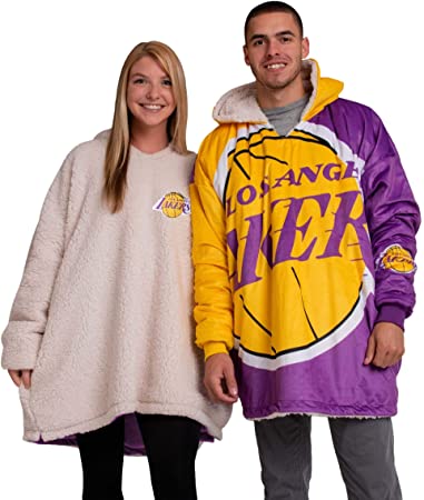 FOCO Reversible Oversized Sherpa Hoodie Sweatshirt Colorblock Hoodeez Los Angeles Lakers NBA Reversible Colorblock Hoodeez