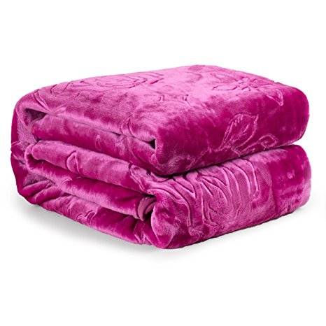 JML Plush Soft Raschel Blanket - Queen Size 76" x 91", Cloud Blanket, Lightweight, Embossed Solid Color (Rose Red) Cozy Fleece Couch/Bed Blanket