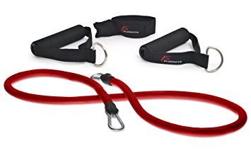 ProSource Single Stackable Resistance Bands with Door Anchor and Exercise Guide, 4.25-22.75 Kg, Heavy Duty Fitness Tube for Full-Body Exercises, P90X, Insanity, and Home Workouts, Red
