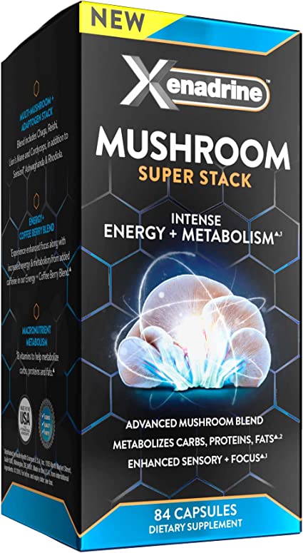 Xenadrine Multi Mushroom   Adaptogen Supplement - Chaga, Reishi, Cordyceps, Lions Mane and Ashwagandha - Energy and Enhanced Focus, 28 Servings 84 Count (Pack of 1)