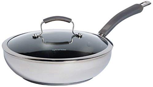 Epicurious Cookware Collection- Dishwasher Safe Oven Safe, Heavy Gauge Stainless Steel 13" Covered Fry Pan