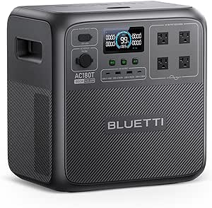 BLUETTI Portable Power Station AC180T, 1432Wh LiFePO4 Battery Backup w/ 4 1800W (3600W Surge) AC Outlets, 0-80% in 45 Min., Hot Swappable Solar Generator for Camping, Outdoor Adventures, Emergency