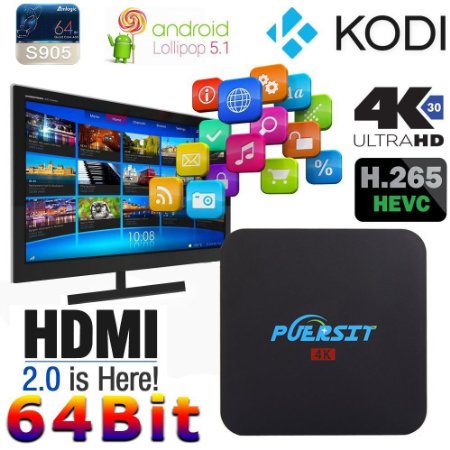 NEW Puersit Android Tv Box Q Pro Kodi(xbmc) Amlogic S905 Full Loaded 1080P Core-A53 Quad Core Smart Media Player,Android 5.1,IPTV,OTT TV,EMMC,Root,4k,H.265
