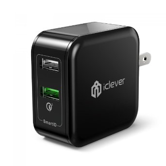 iClever BoostCube 30W Qualcomm Quick Charge 3.0 / SmartID Dual USB Wall Charger with Foldable Plug