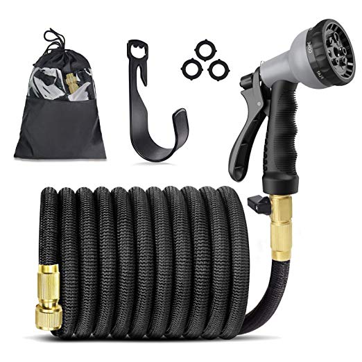 Anteko Expandable Garden Hose, 50ft Strongest Expandable Water Hose, 8 Functions Sprayer with Double Latex Core, 3/4" Solid Brass Fittings, Extra Strength Fabric - Improved Expanding Hose
