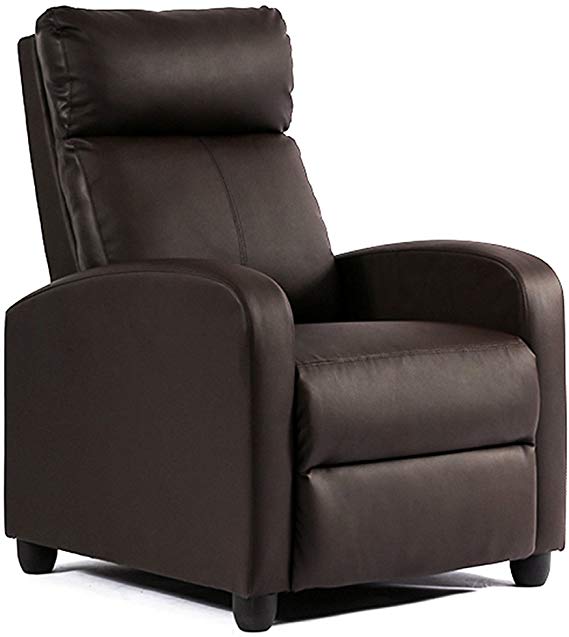 FDW Recliner Chair Single Reclining Sofa Leather Chair Home Theater Seating Living Room Lounge Chaise with Padded Seat Backrest (Brown)
