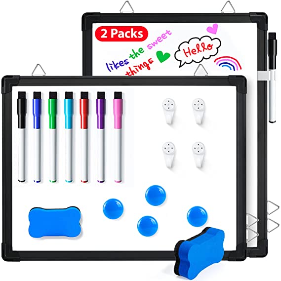 Magnetic Dry Erase Whiteboard, 12" X 16", Ohuhu 2 Packs Double-Side Small Hanging Whiteboard for Wall, Dorm, Fridge, Portable Mini White Board for Kids Drawing, Kitchen Grocery List, To Do List(Black)