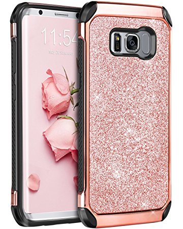 Samsung Galaxy S8 Case, Samsung S8 case, S8 Case Glitter, BENTOBEN Samsung Galaxy S8 Case Dual Layer Luxury Glitter Bling Hybrid Hard PC Laminated with Sparkly Faux Leather Shockproof Protective Case for Samsung Galaxy S8 - Rose Gold