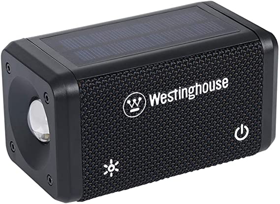 Westinghouse Solar Bluetooth Speaker with LED Flashlight for Emergency, Portable Wireless Solar Bluetooth Stereo Audio IPX5 Water Resistant 1000mAh USB Rechargeable Speaker for Outdoor Indoor (1 Pack)