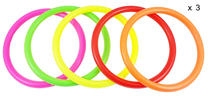 Fushing 15Pcs Multicolor Plastic Toss Rings for Kids Ring Toss Game, Speed And Agility Training Games,Carnival Garden Backyard Outdoor Games,Bridal Shower Game,Game Booth