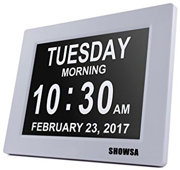 [Newest Version] Day Clock - Extra Large Impaired Vision Digital Clock With Digital Calendar 5 Alarm Non-Abbreviated Day & Month,8 inch LCD Screen,Perfect for Mom Dad And Seniors