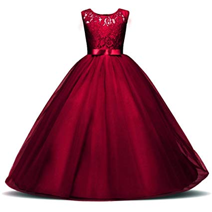 Weileenice 3-16Y Big Girls Lace Bridesmaid Dress Dance Gown A Line Dresses Long for Party Christmas