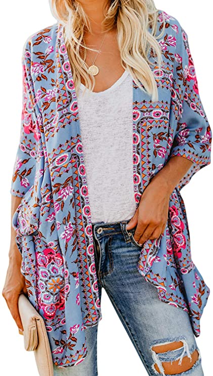 Dokotoo Womens Fashion Print Kimono Tassel Casual Cardigan Loose Cover up